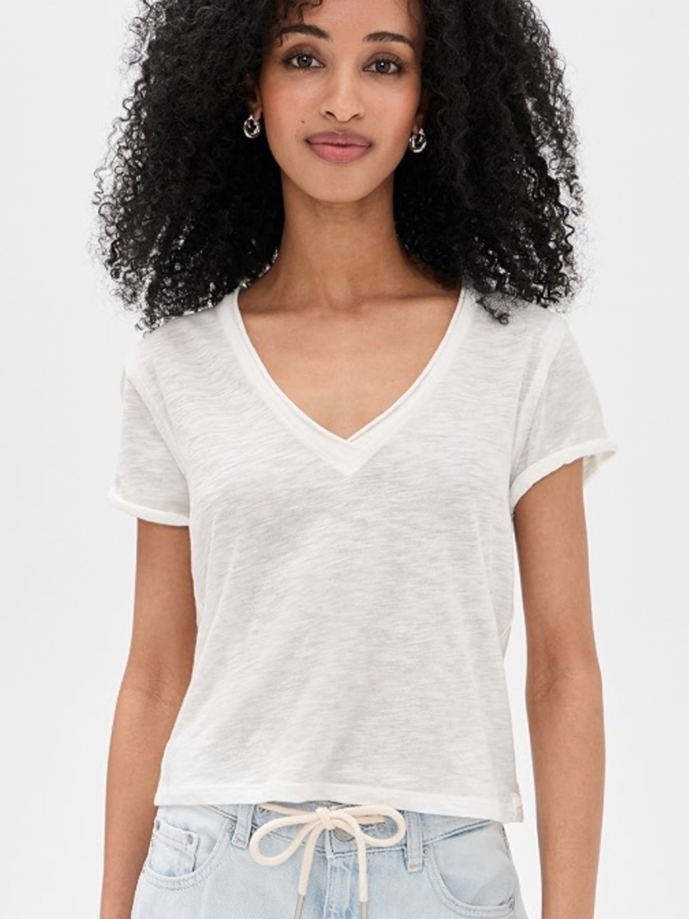 Free People We The Free Easy V-Neck Short Sleeve Tee - White / Cream Size XS